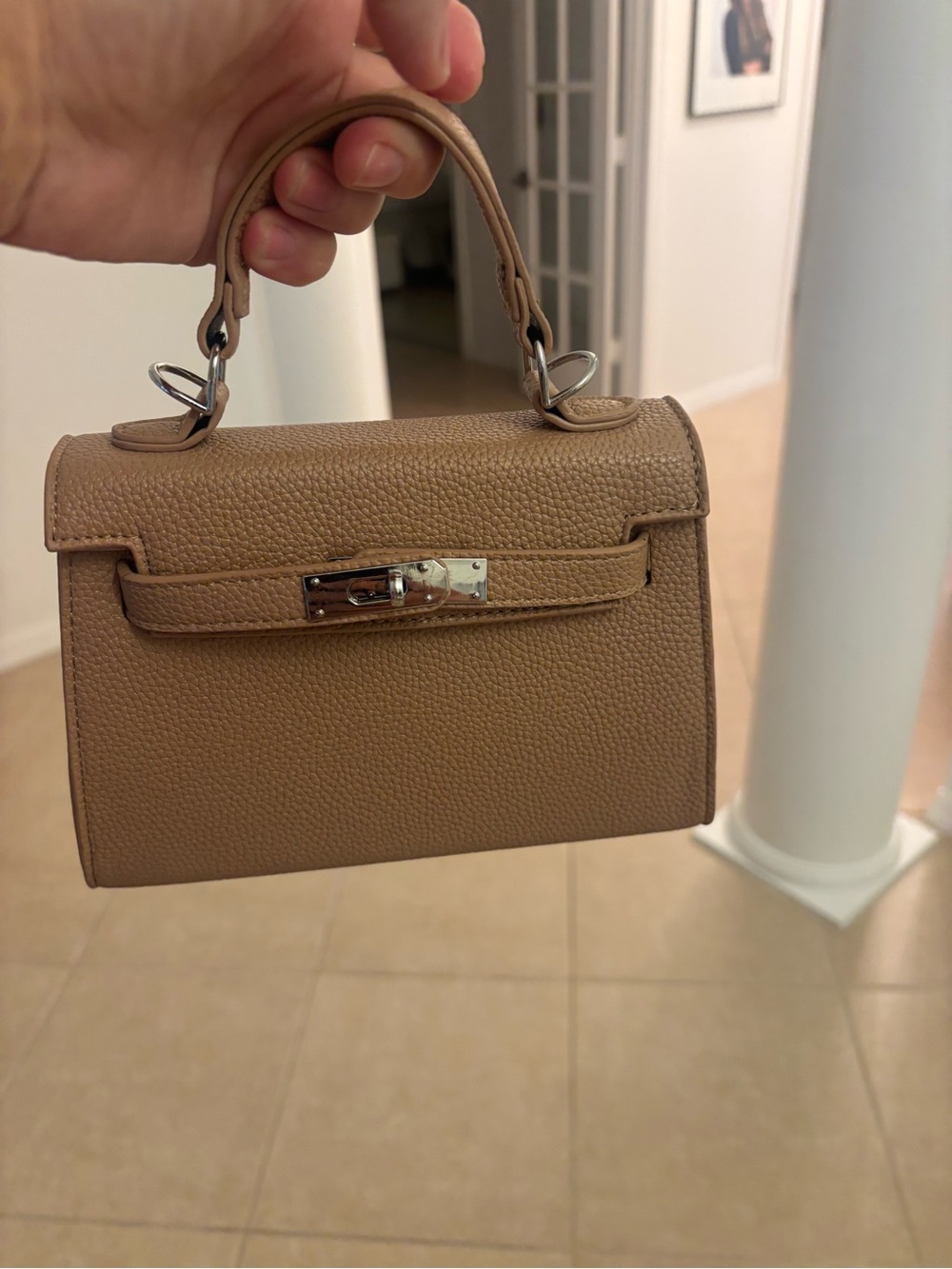 Leather Top-Handle Mini Bag in Taupe
